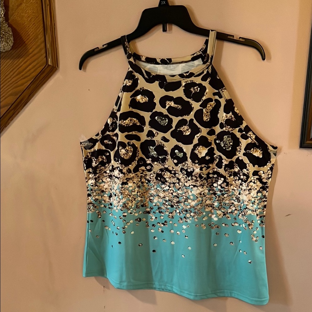 Leopard Print Halter Top - Black and Blue